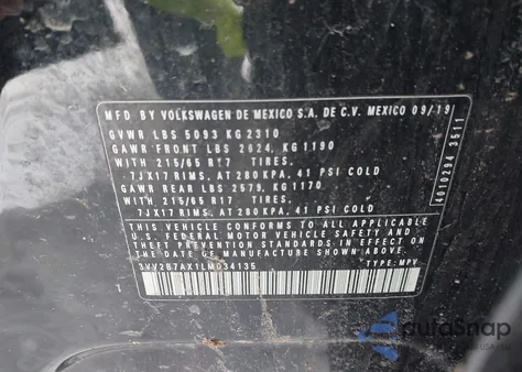 2020 Volkswagen Tiguan 2.0T Se/2.0T Se R-Line Black/2.0T Sel z USA, uszkodzony, nr VIN 3VV2B7AX1LM034135